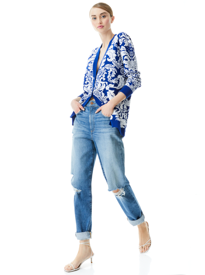BRADFORD PAISLEY GRANDPA CARDIGAN - BLUE EYES/SOFT WHITE image 4 - Alice And Olivia