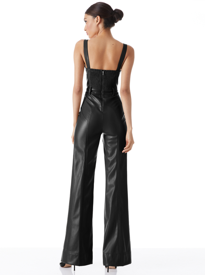LINETTE VEGAN LEATHER SLEEVELESS JUMPSUIT - BLACK image 1 - Alice And Olivia