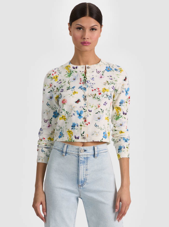 CARSON PRINTED CARDIGAN - TWISTING VINES OFF WHITE - ALICE + OLIVIA