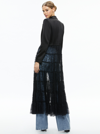 BLACK-EVERLY DRAMA LACE MAXI BLAZER