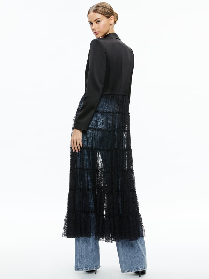 EVERLY DRAMA LACE MAXI BLAZER - BLACK image 1 - Alice And Olivia