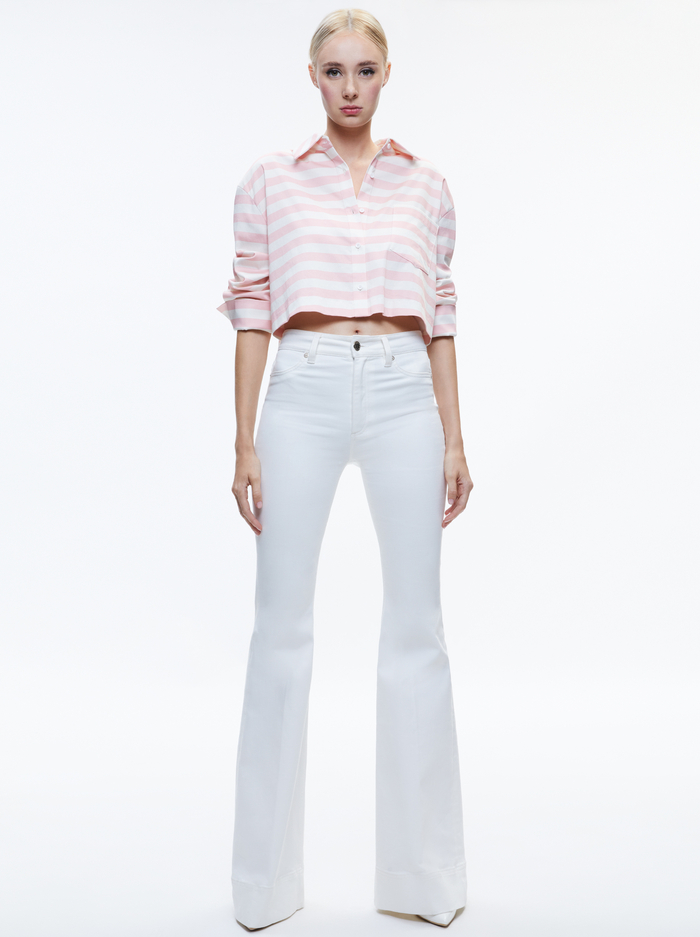 FINELY CROPPED BUTTON DOWN - ADMIRAL STRIPE PINK LACE image 1 - Alice And Olivia