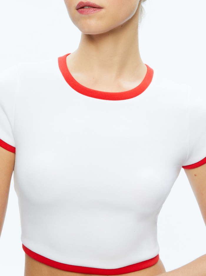 BABY TEE - OFF WHITE/BRIGHT RUBY image 3 - Alice And Olivia