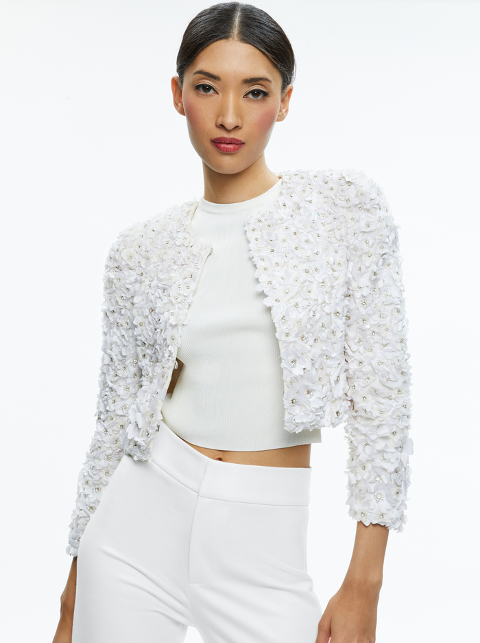 LORNA EMBELLISHED CROPPED JACKET - OFF WHITE - Alice And Olivia