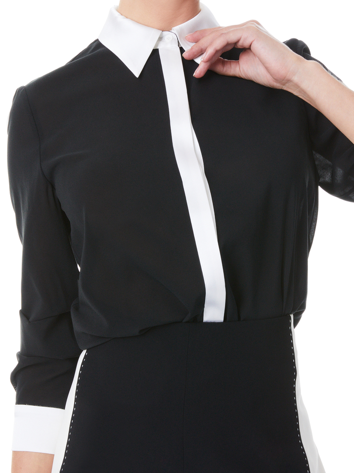 WILLA COMBINATION PLACKET TOP - BLACK/OFF WHITE image 3 - Alice And Olivia
