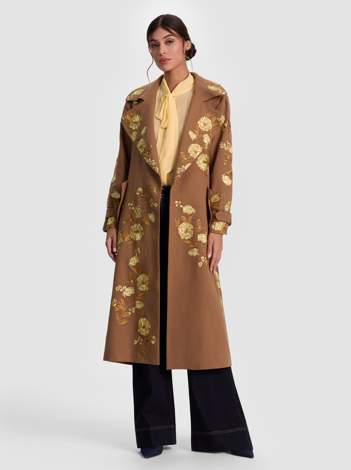 NEVADA EMBROIDERED TRENCH COAT - DEEP PECAN/MULTI image 5 - Alice And Olivia