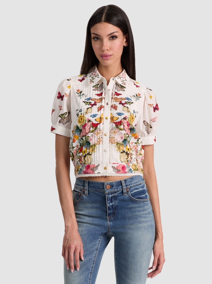 ROSIE CROPPED BUTTON DOWN - SOLAR STRENGTH OFF WHITE - ALICE + OLIVIA