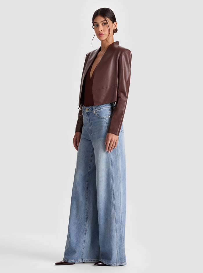 NEW HARVEY LEATHER JACKET - MOCHA image 4 - Alice And Olivia