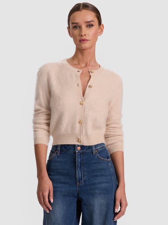 OATMEAL HEATHER-DOLLIE BRUSHED CASHMERE CARDIGAN