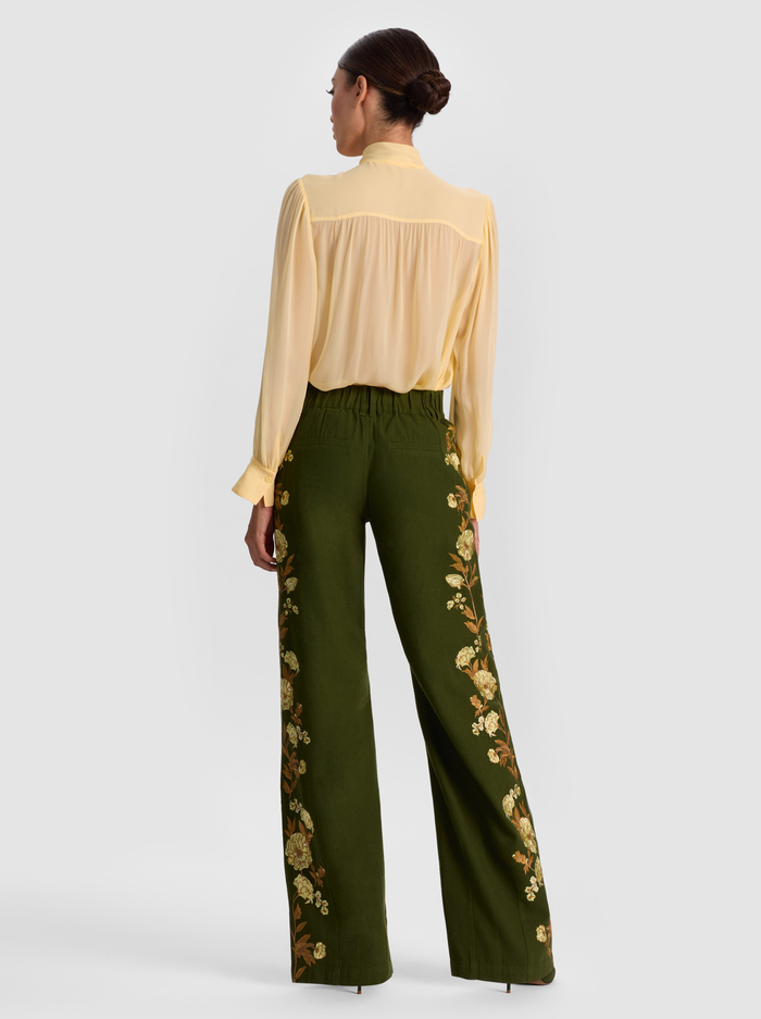 AKERS EMBROIDERED PANT - DARK OLIVE/MULTI image 2 - Alice And Olivia