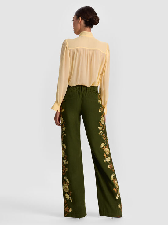 DARK OLIVE/MULTI-AKERS EMBROIDERED PANT