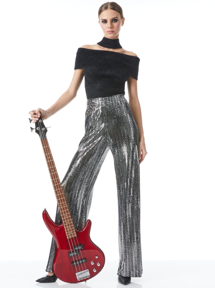 ELBA WIDE LEG PANT - SILVER/BLACK image 4 - Alice And Olivia