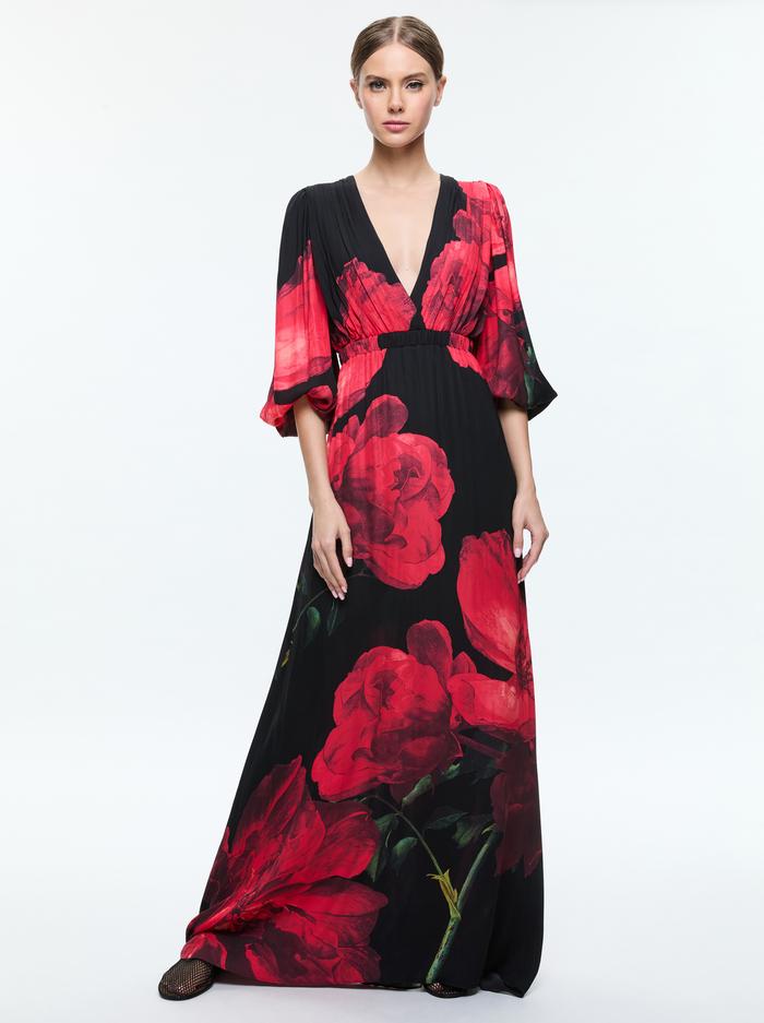 CLARISSA MAXI DRESS - PEONY PETALS BRIGHT RUBY - Alice And Olivia