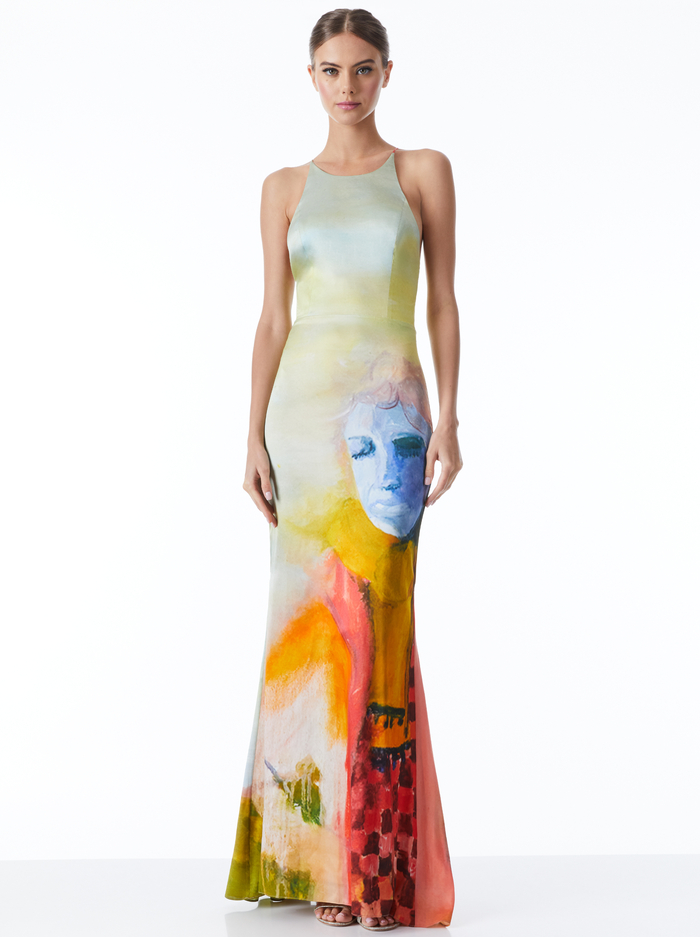 A+O X KIDSUPER SAMIA HALTERNECK FISHTAIL GOWN - COLMS PAINTING - Alice And Olivia