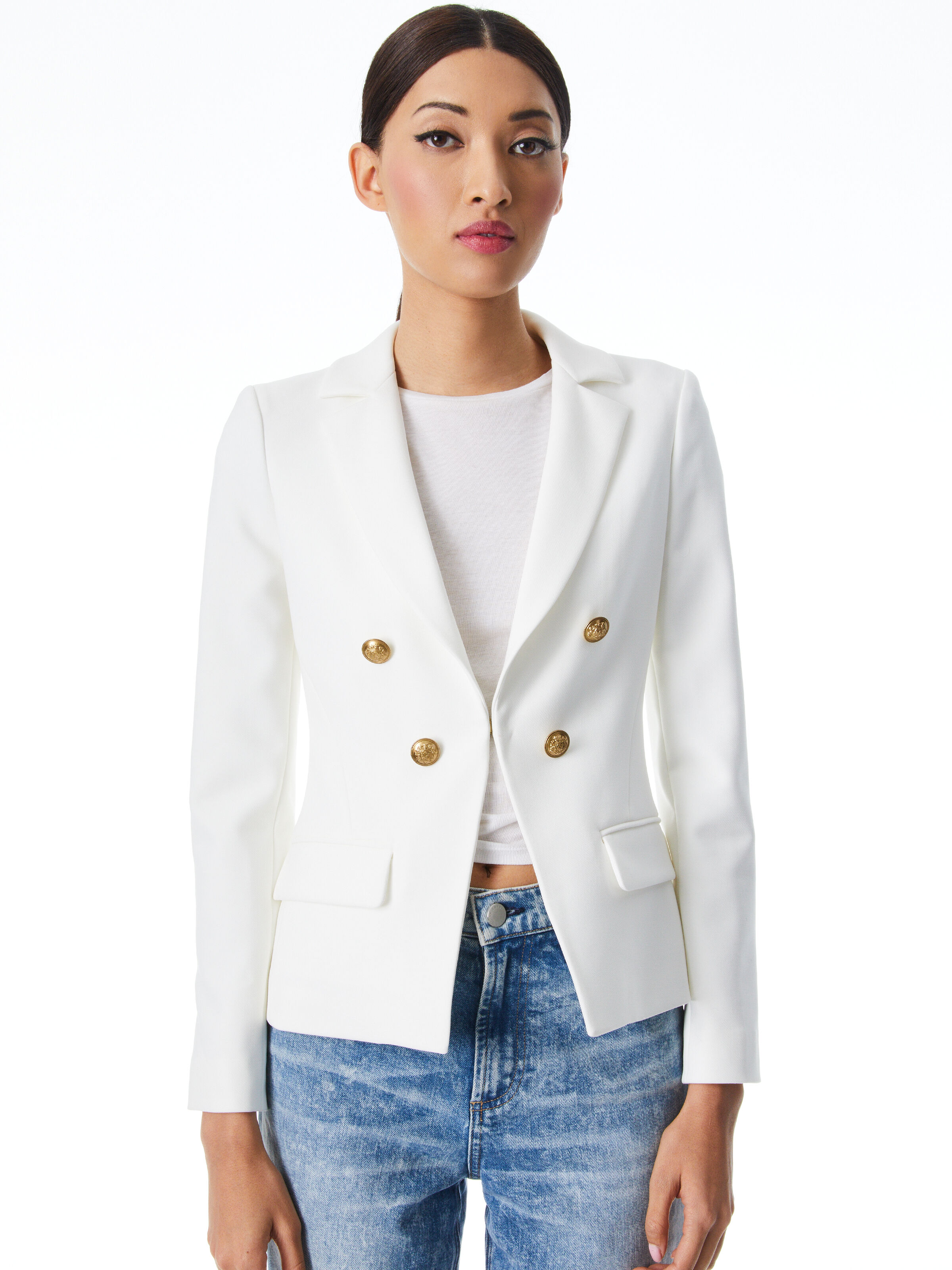 Mya Notch Collar Fitted Blazer In Off White Alice Olivia