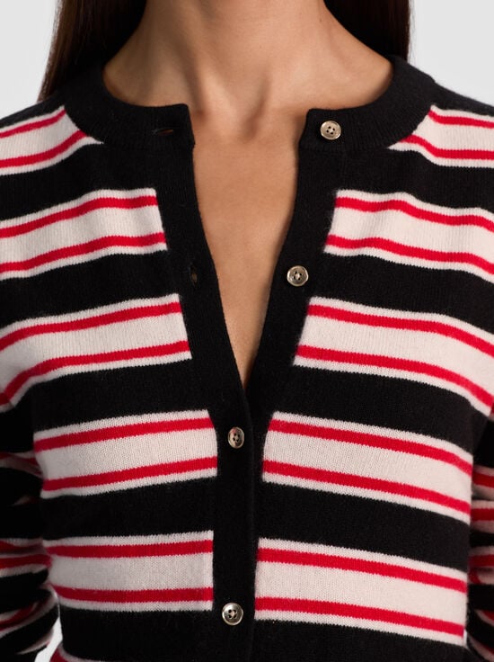 BLACK/PERFECT RUBY/BISCOTTI-DOLLIE CASHMERE CARDIGAN