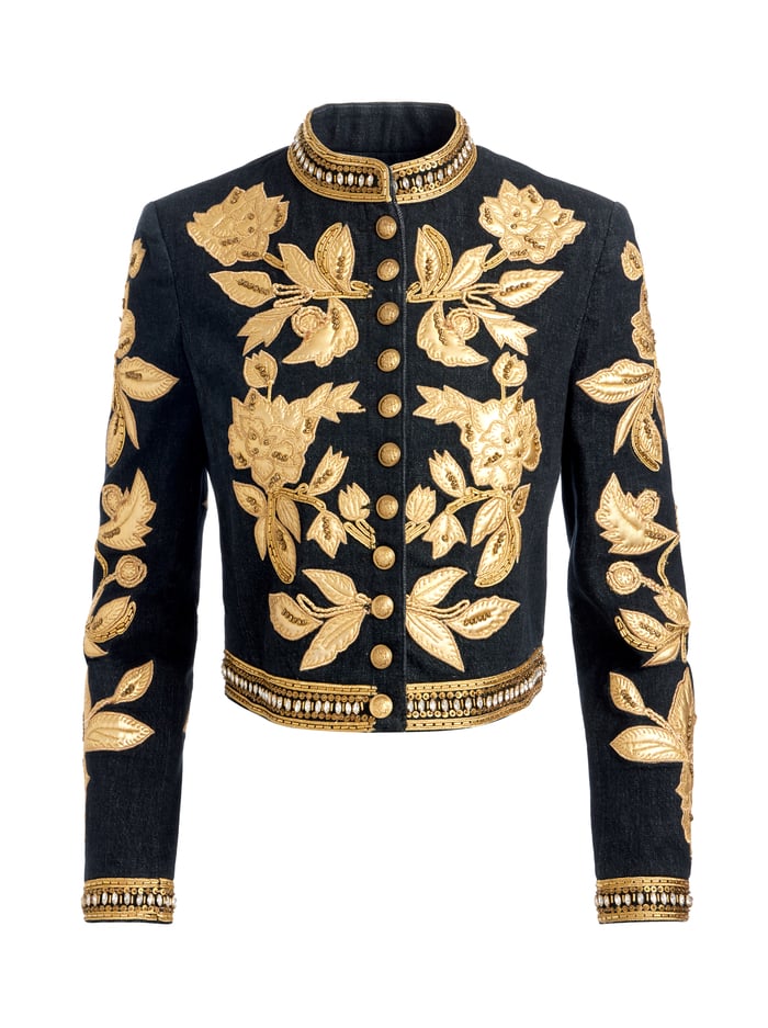 EMERSON DENIM MILITARY JACKET - MAYA CHARCOAL BLACK/GOLD image 6 - Alice And Olivia