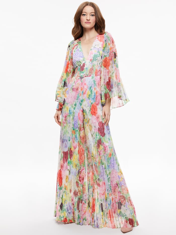 BENNET PLEATED WIDE LEG JUMPSUIT - DAWN FLORAL - Alice And Olivia