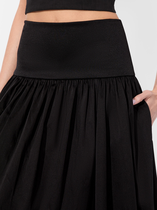BLACK-ORIANA DROP WAIST MIDI SKIRT