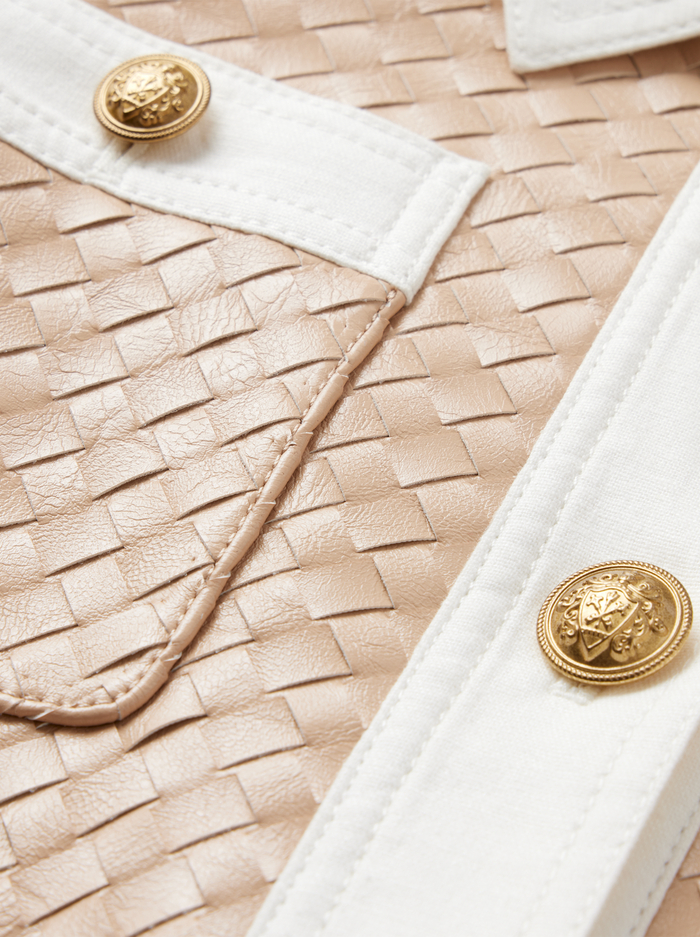 KINLEY WOVEN VEGAN LEATHER JACKET - ALMOND/OFF WHITE image 1 - Alice And Olivia