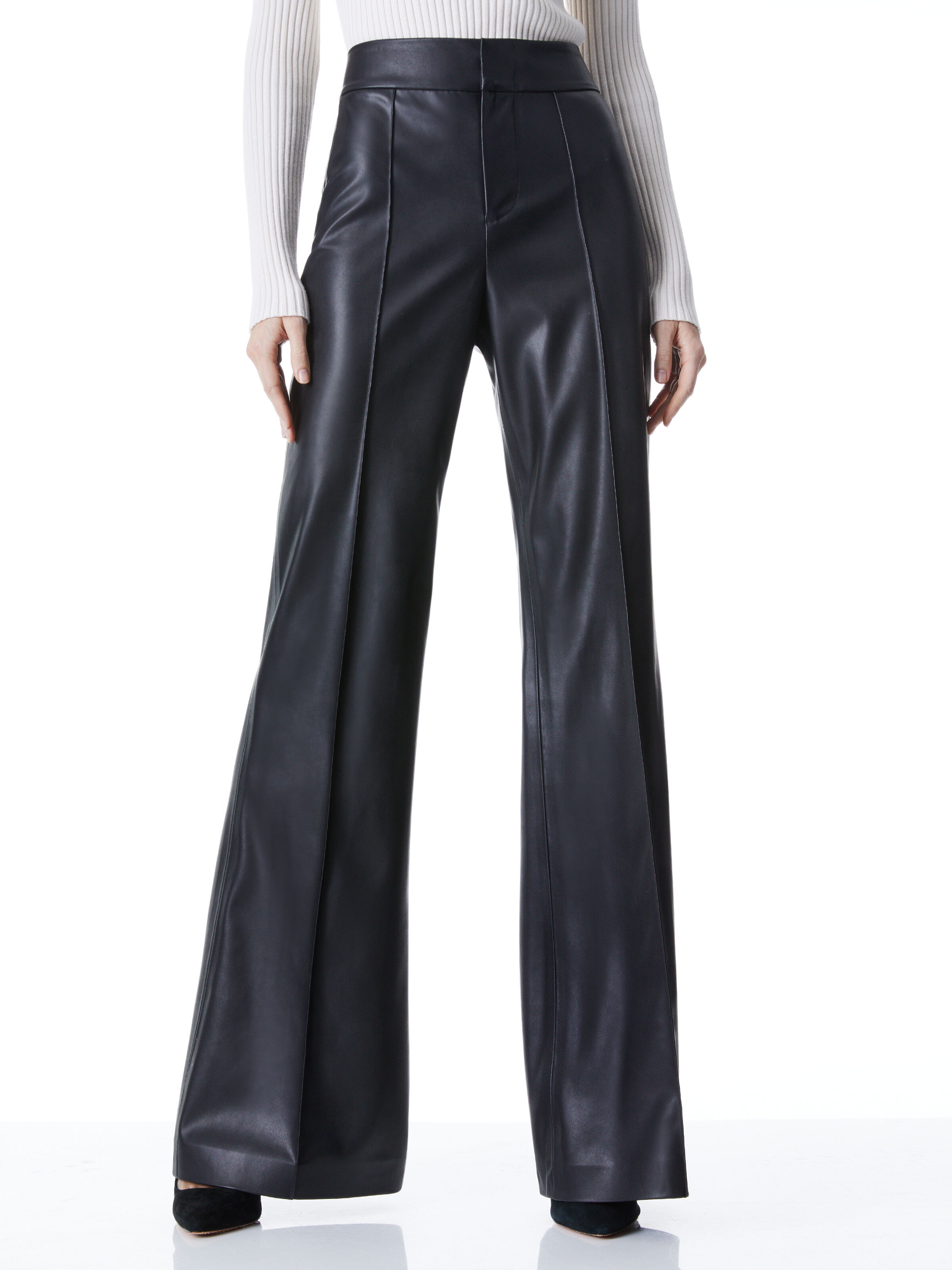 Dylan Vegan Leather Wide Leg Pant In Black | Alice And Olivia