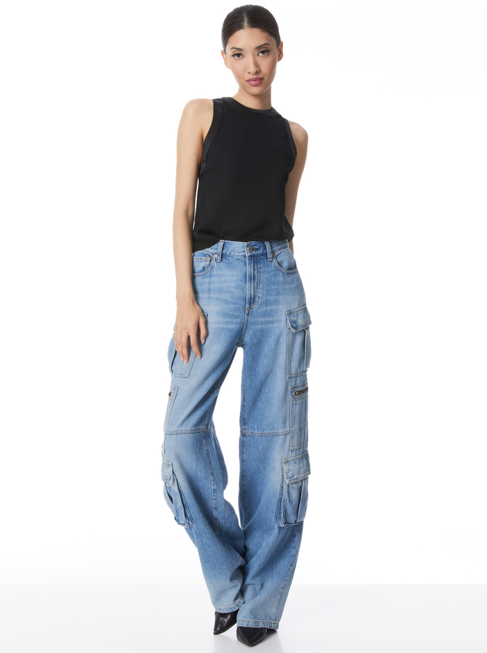 ANGELINA CHARMEUSE COMBO TANK - BLACK image 4 - ALICE + OLIVIA