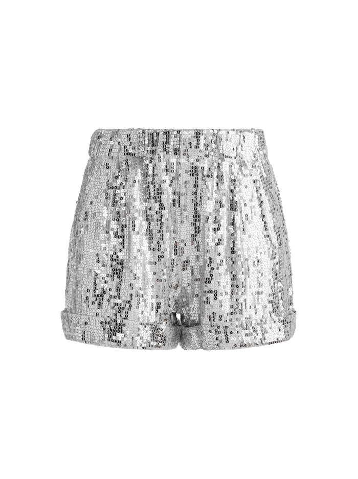 REAGAN SEQUIN EMBELLISHED PAPERBAG SHORT - SILVER image 5 - Alice And Olivia