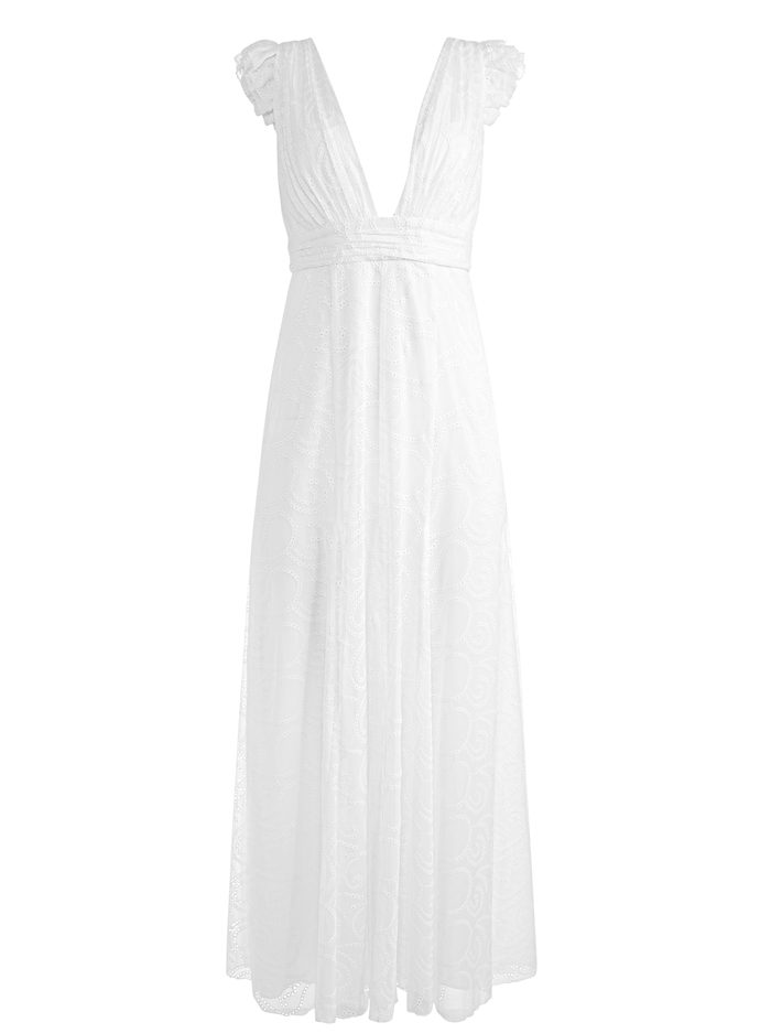 VANNA V-NECK RUFFLE SLEEVE MAXI DRESS - WHITE image 5 - Alice And Olivia