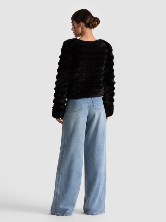BLACK-FAWN FAUX FUR JACKET