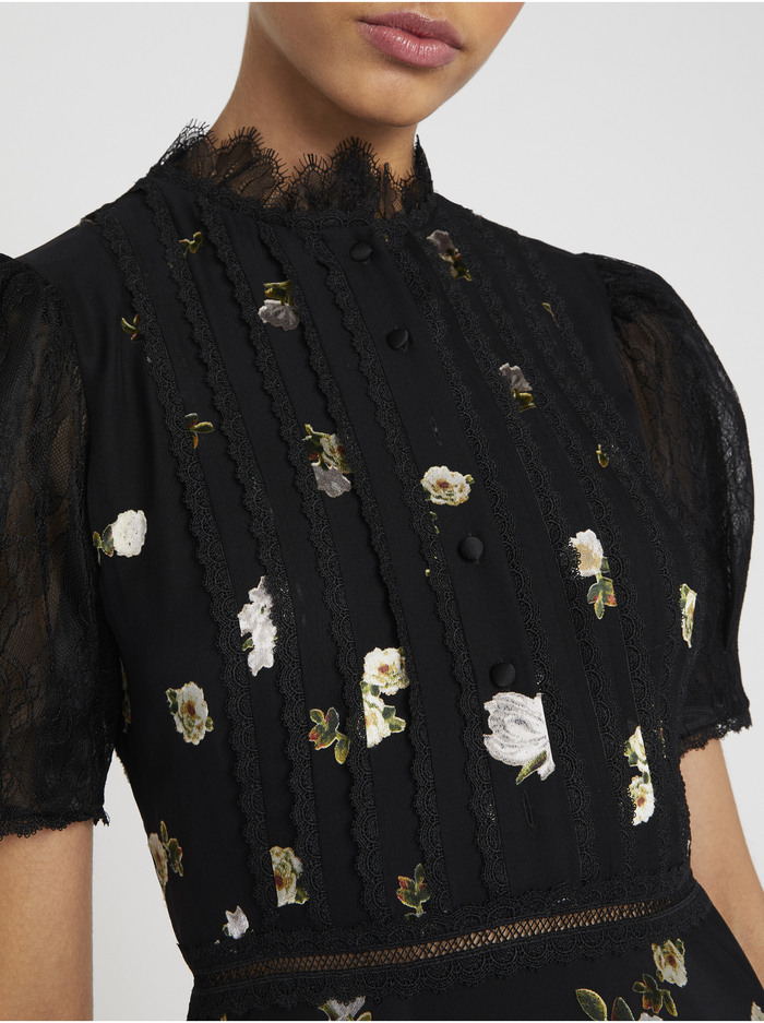 BETTINA FLORAL LACE MIDI DRESS - SPRING SHOWER BLACK image 3 - Alice And Olivia