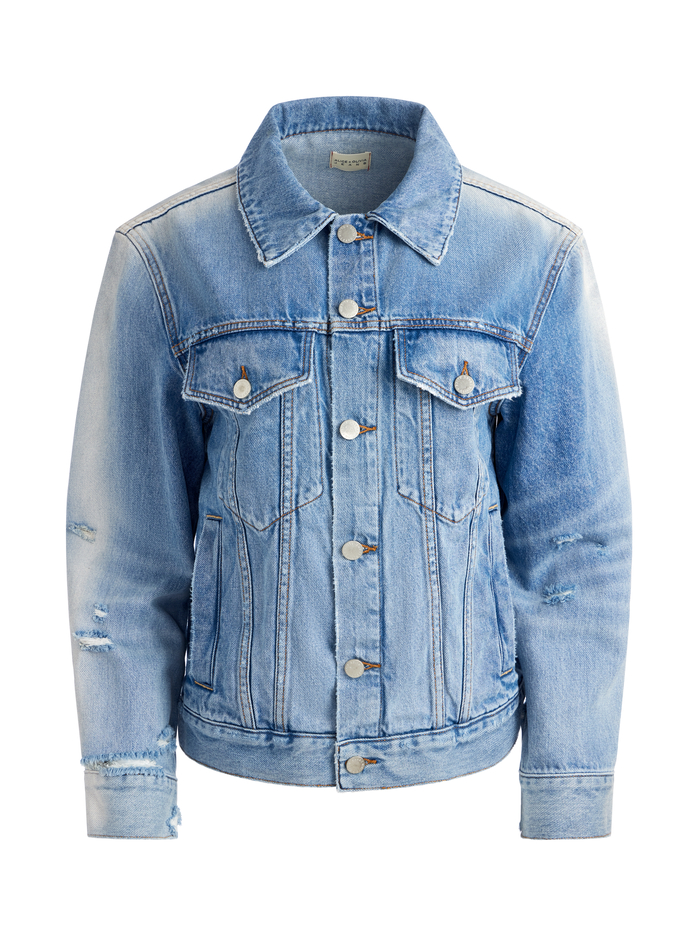 JEFF OVERSIZED DENIM JACKET - LIGHT INDIGO BLEACHED STRIPE image 5 - Alice And Olivia