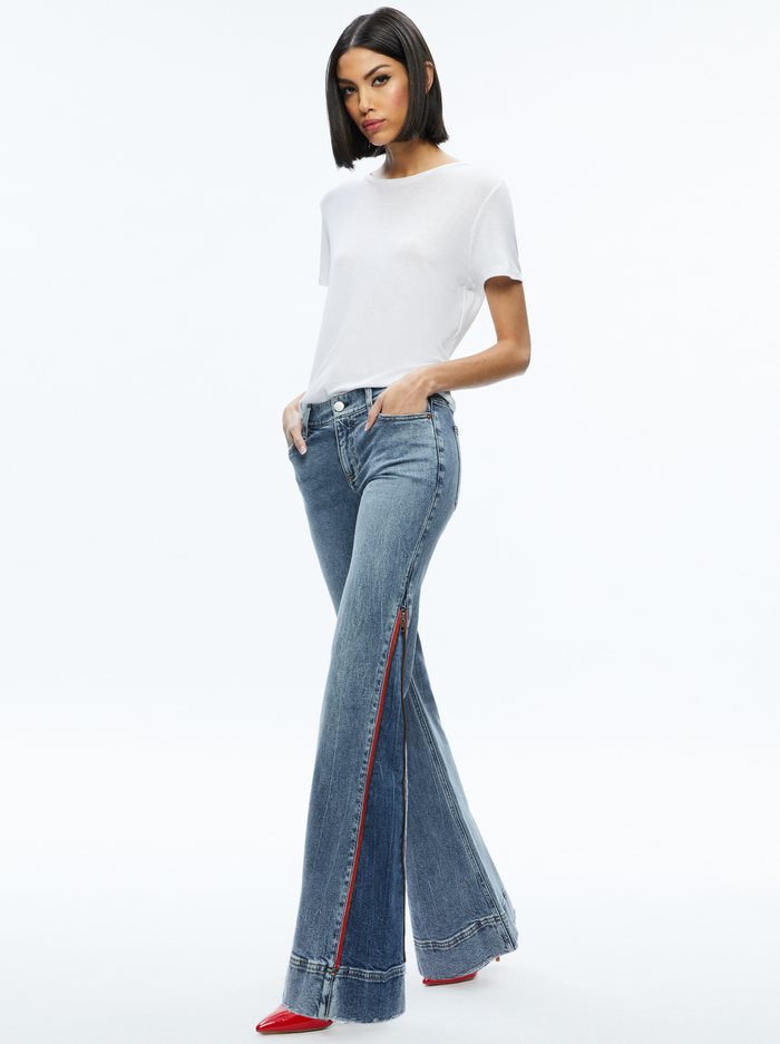 REY SIDE ZIPPER WIDE LEG JEAN - SADIE LT VINT BLUE/BRT RUBY image 2 - Alice And Olivia
