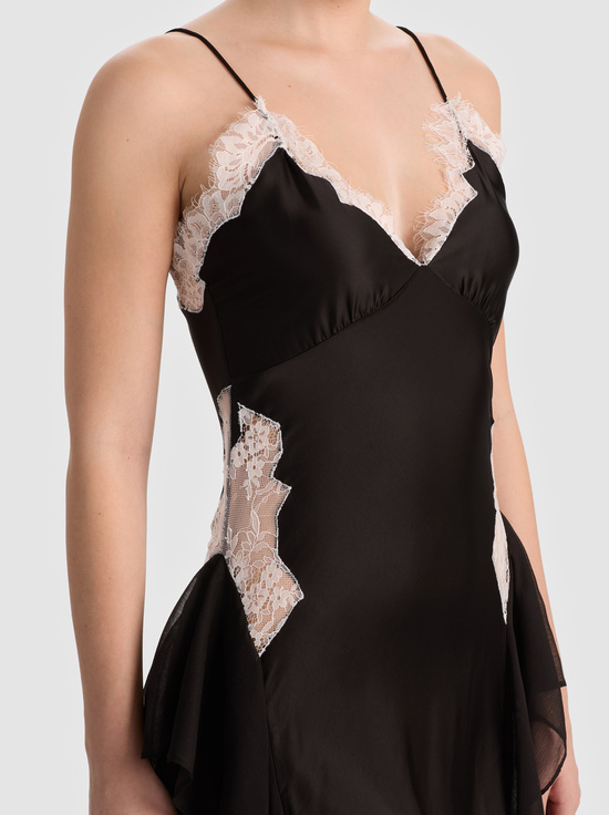 BLACK/OFF WHITE-SHELBA RUFFLED GOWN