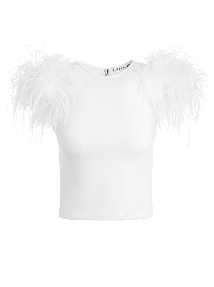 TAMICA FEATHER DETAIL TOP - ECRU image 4 - Alice And Olivia