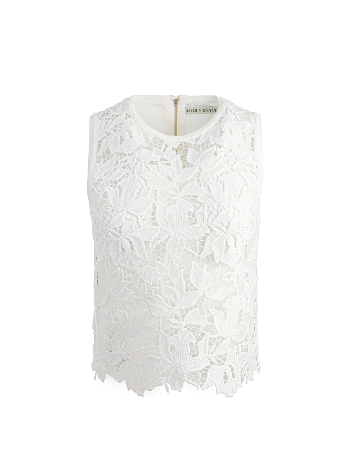 DANIELLE LACE FRONT TANK - OFF WHITE image 6 - Alice And Olivia
