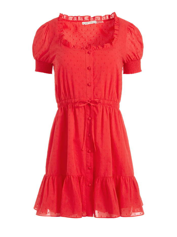AVI BUTTON DOWN MINI DRESS - BRIGHT POPPY image 5 - Alice And Olivia