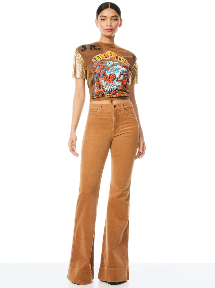 BEAUTIFUL HIGH RISE CORDUROY BELL - CAMEL image 2 - Alice And Olivia