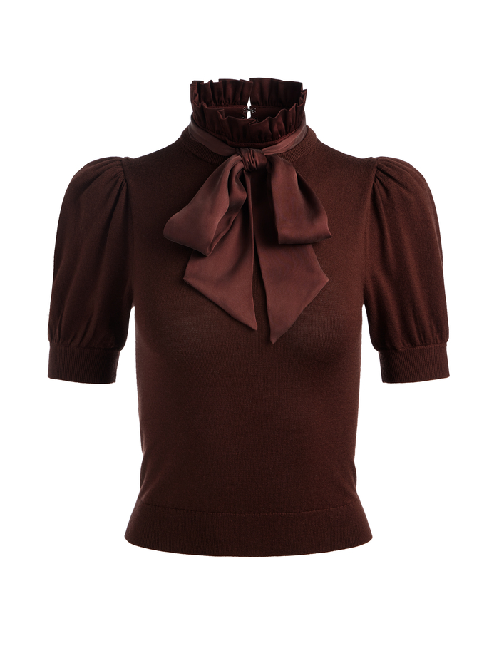 CHASE PUFF SLEEVE SWEATER - DARK CHOCOLATE image 5 - Alice And Olivia
