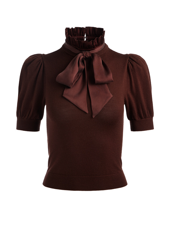 DARK CHOCOLATE-CHASE PUFF SLEEVE SWEATER