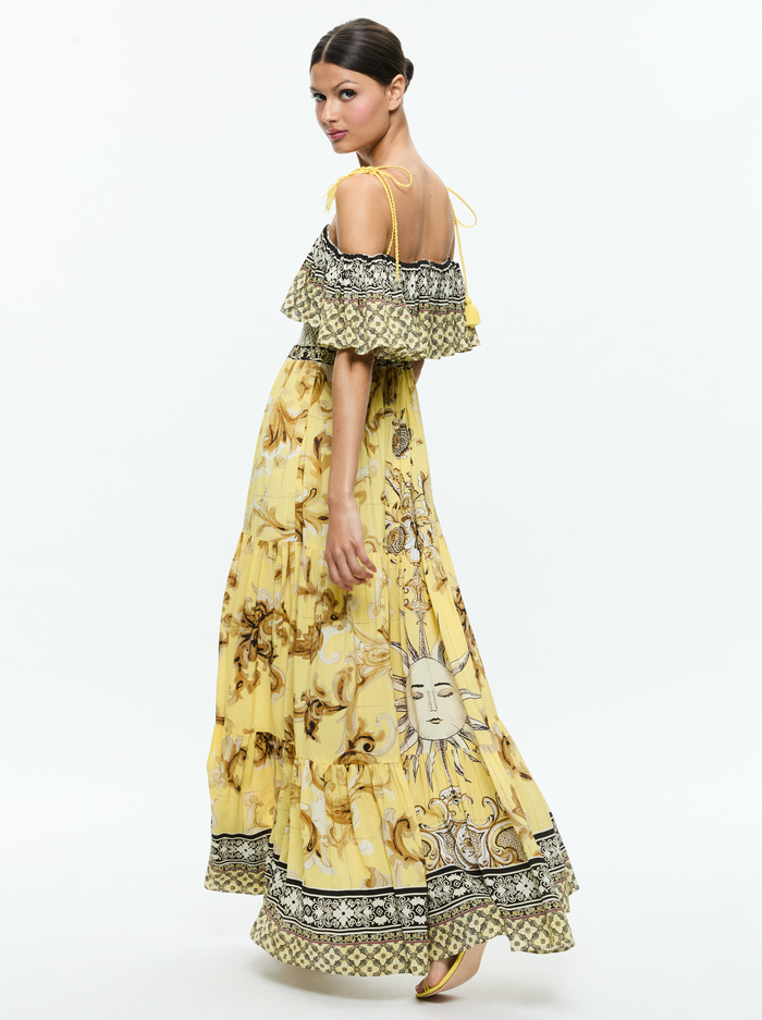KIA OFF THE SHOULDER TIERED MAXI DRESS - LISBOA LEMON MERINGUE image 2 - Alice And Olivia
