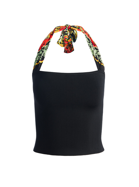 BLACK MULTI-LEE WOVEN STRAP HALTER TOP
