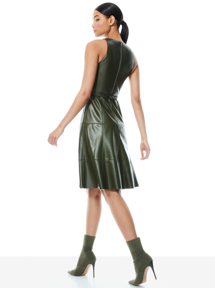 LEANDRA VEGAN LEATHER MIDI DRESS - OLIVE image 1 - Alice And Olivia