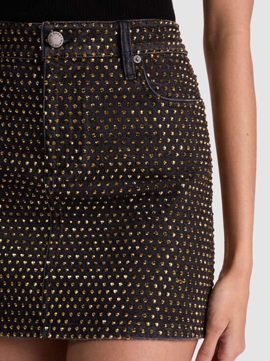MAYA CHARCOAL BLACK-JOSS EMBELLISHED DENIM SKIRT