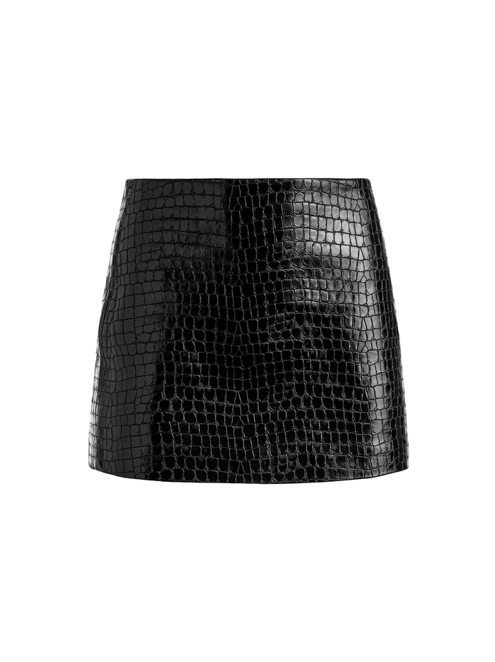 RUBI VEGAN LEATHER CROC MINI SKIRT - BLACK image 2 - Alice And Olivia