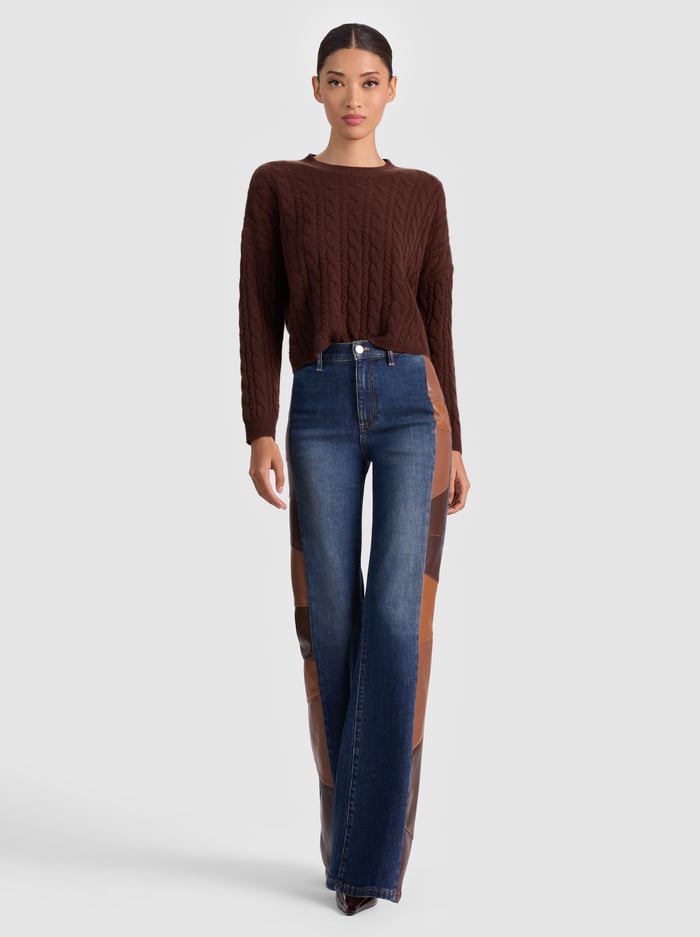 CECILIE CASHMERE CABLEKNIT PULLOVER - DARK CHOCOLATE image 4 - Alice And Olivia