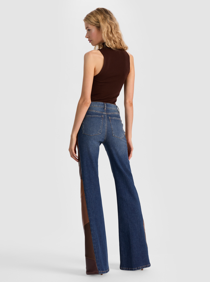 SB VEGAN PATCHWORK JEAN - DARBY VINTAGE BLUE/DARK CHOC image 3 - Alice And Olivia