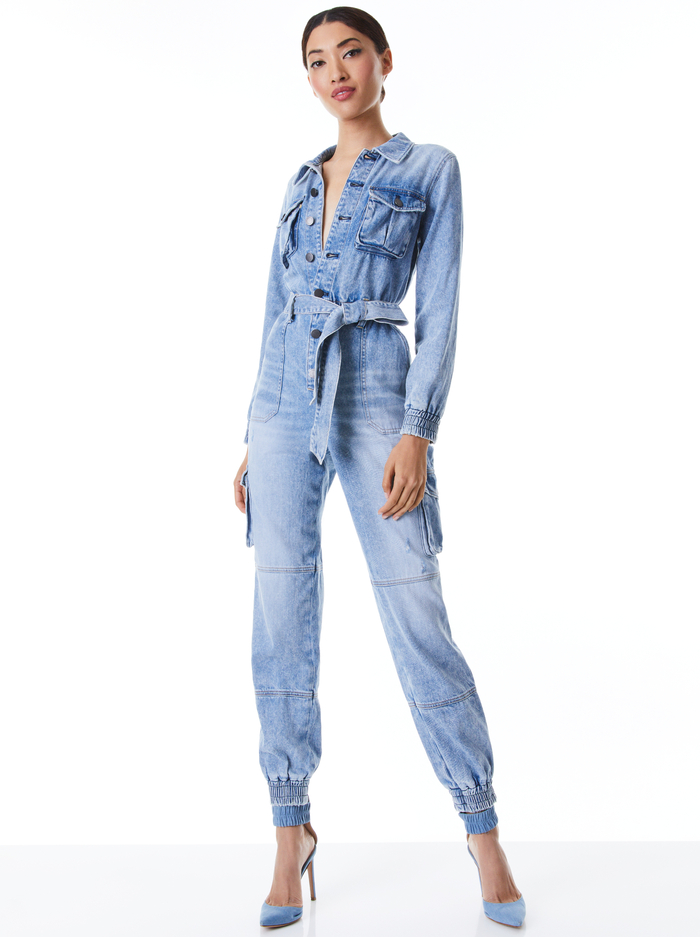 ETHA CHAMBRAY JUMPSUIT - LIGHTNING BLUE - Alice And Olivia