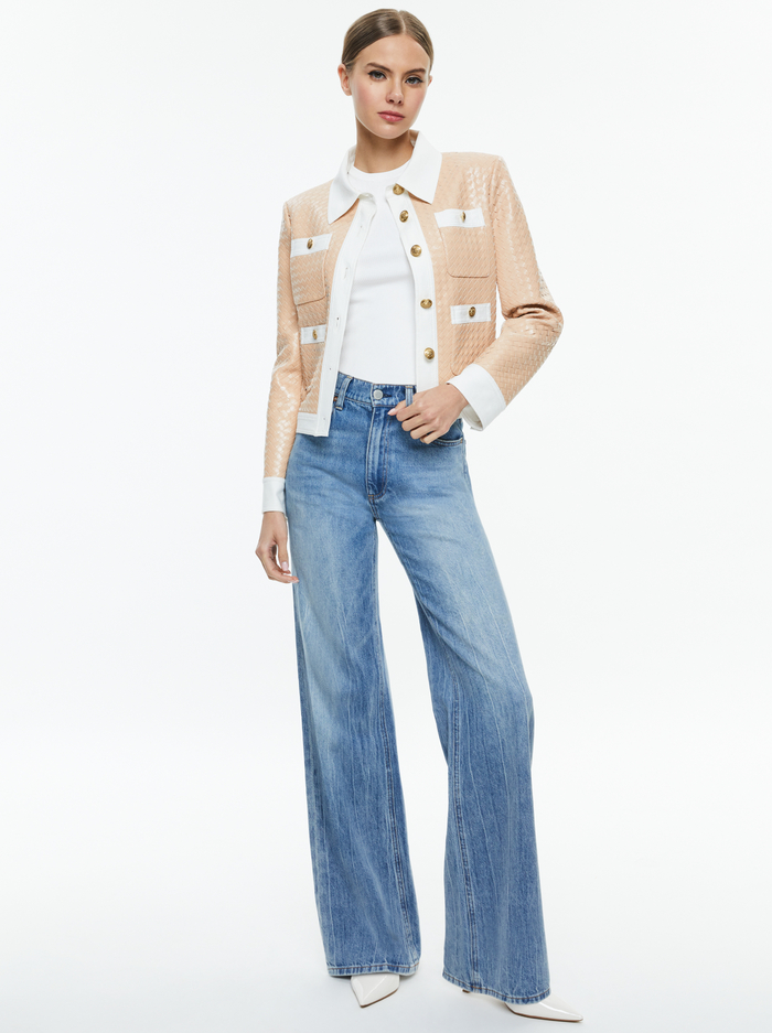 KINLEY WOVEN VEGAN LEATHER JACKET - ALMOND/OFF WHITE image 2 - Alice And Olivia