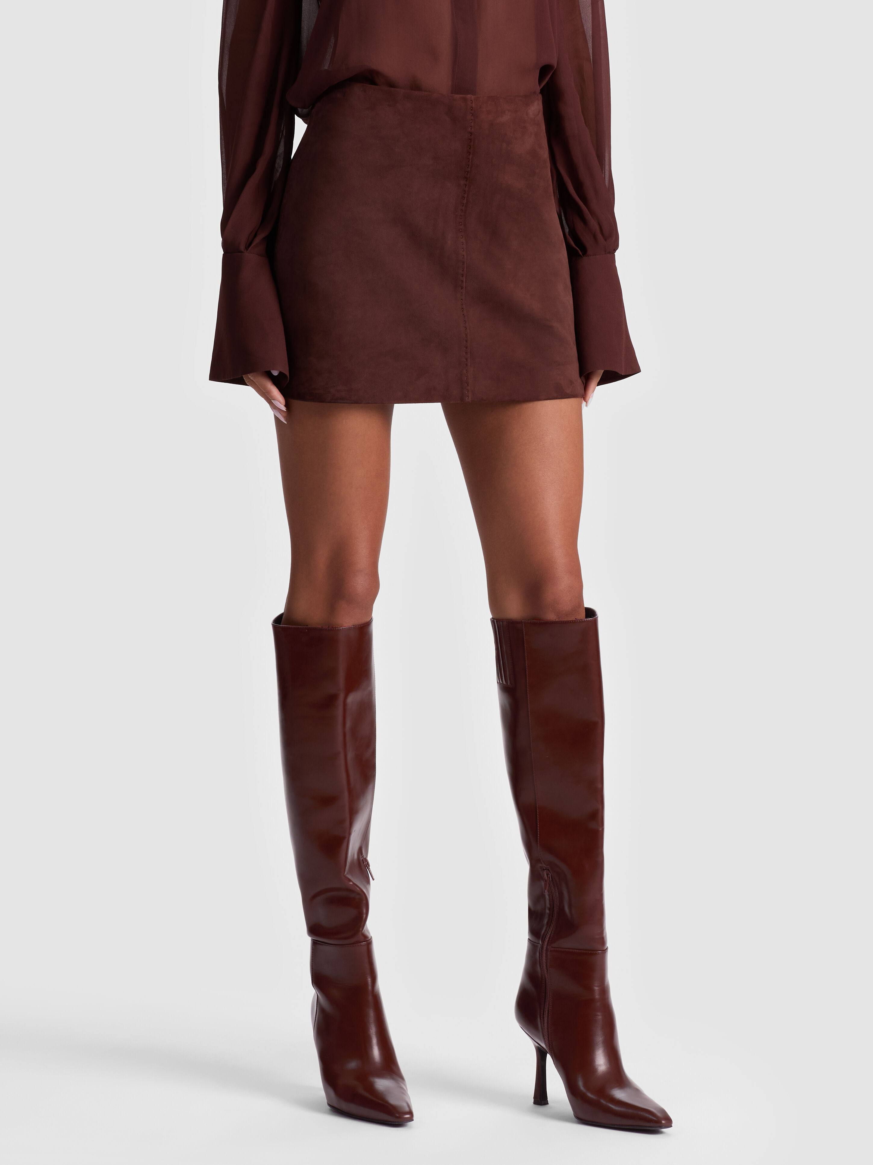RILEY SUEDE MINI SKIRT in DARK CHOCOLATE | ALICE + OLIVIA