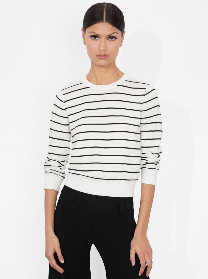 CAROLANN SHRUNKEN PULLOVER - SOFT WHITE/BLACK - Alice And Olivia
